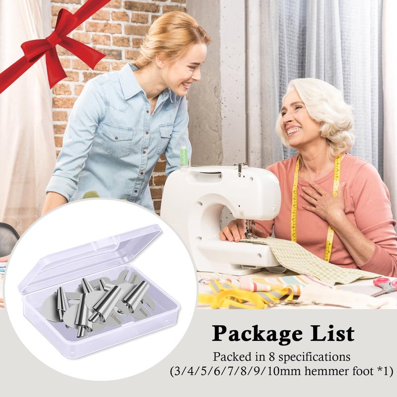 TIGARI Sewing Rolled Hemmer Foot, 8 Sizes Rolled Hem Presser Foot, Wide Rolled Hem Pressure Foot Sewing Machine Feet Hemming Machine Hand Sewing Machine Sewing Accessories - Image 5